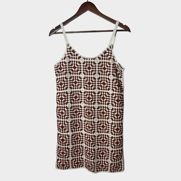 Willow & Wind Granny Square Crochet Mini Dress Medium Boho Festival Brown White - Picture 13 of 13